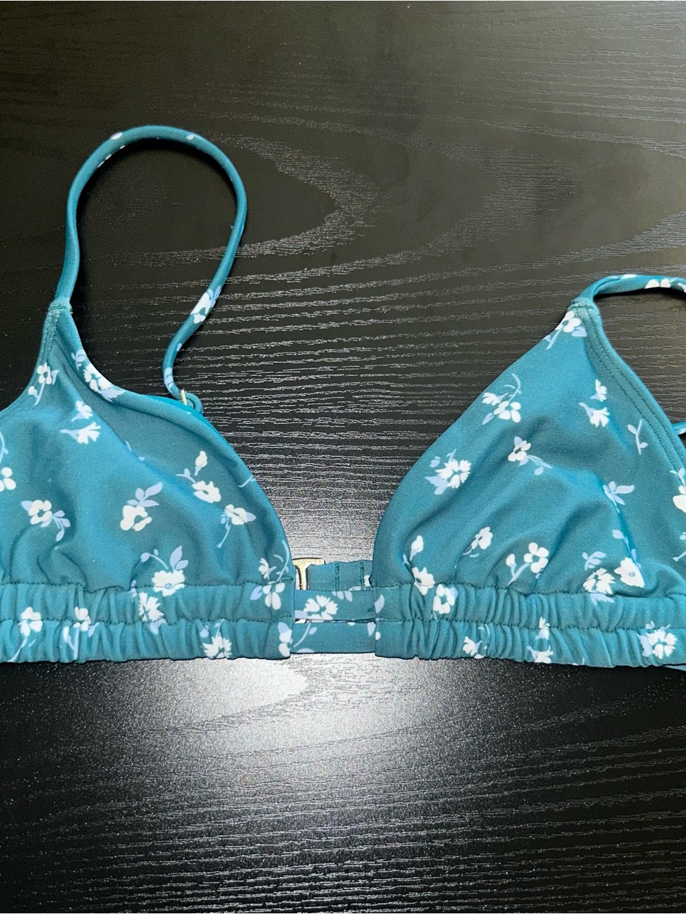 Hollister Teal Floral Triangle Bikini Top - White Flower Print